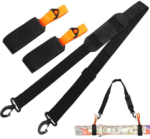 gaoduanluoluo Ski Tragegurt, mit Gepolsterter Verstellbare Ski Schultergurt für den Transport von Skis und Stöcke Ski Zubehör (Orange)