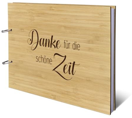 Abschied Gästebuch echtes Holz DIN A4 Buch - Danke für die Zeit - mit 72 Blatt / 144 Seiten Naturpapier Weiß