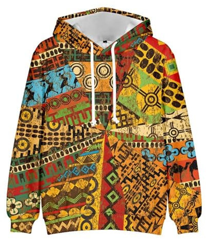 Felpe con Cappuccio da Uomo Felpe Pullover Felpe con Cappuccio A Maniche Lunghe con Coulisse Felpa con Cappuccio Casual Autunno E Inverno Stile Etnico (Color : Style1, Size : L)