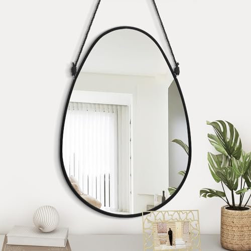 Gosider Espejo de pared irregular en forma de lágrima, espejo colgante ovalado con borde enmarcado para decoración del hogar, dormitorio, baño, sala de estar, tocador, 40,6 x 50,8 cm