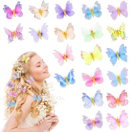 Kiiwah 20 Pièces Pinces à Cheveux Papillon, Barrettes Papillon à Paillettes Clip à Cheveux Snap pour Femmes et Filles