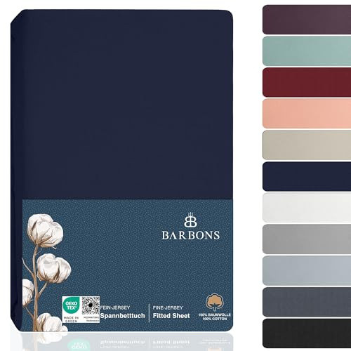 BARBONS Spannbettlaken 160x200cm - 100% Baumwolle Spannbetttuch Navy | Oeko-TEX Zertifiziert - Bettbezug - Bettlaken - Jersey - für Boxspringbett und Dicke Matratzen bis 27 cm