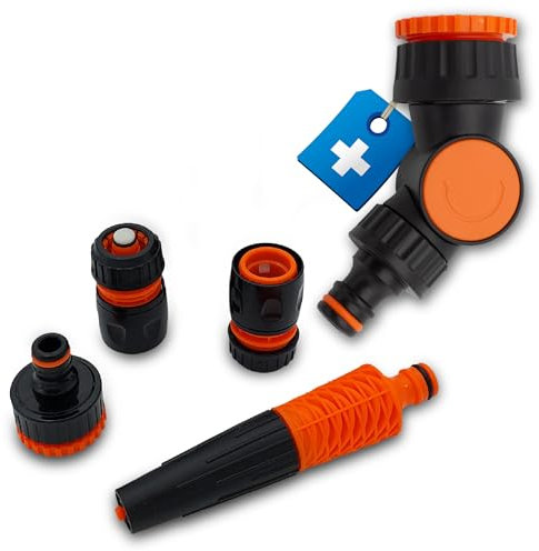 MaJoCompTec® CONNECT-2194 Anschluss Set | Winkelhahnstück für Bewässerungscomputer | Wasser Anschlussgarnitur mit Schlauchkupplung Hahnanschluss Wasserspritze (Gelenkanschluss + Starter-Set)