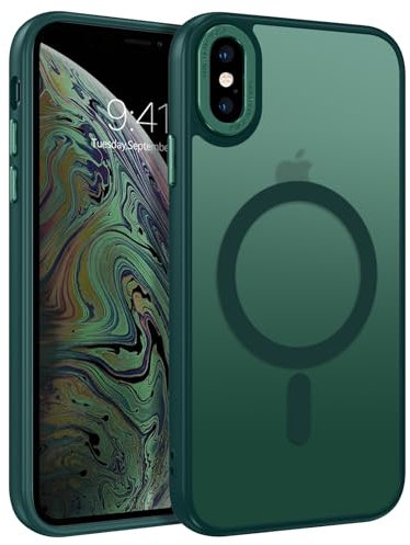BENTOBEN for iPhone X/XS Case Magnetic [Compatible with MagSafe], Translucent Matte Back Anti-yellow Slim Soft TPU Military Grade Shockproof Women Men Protective Phone Cover for iPhone X/XS, Green