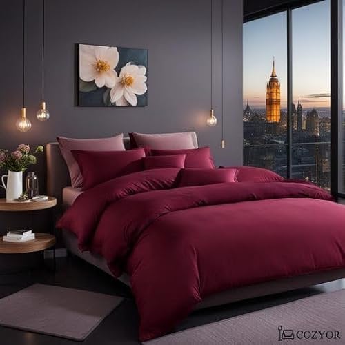 Cozyor Bettwäsche 135x200 allergikergeeignet, weich mit robustem Reißverschluss, Mikrofaser, Deckenbezug + Kissenbezug 80x80 cm, 2 teilig, Bordeaux Berry