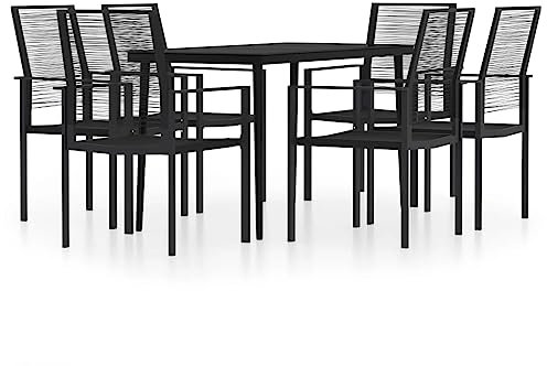 Makastle 7-TLG. Gartenmöbel Set Stühle mit Tisch, Garten Sitzgruppe für 6 Personen, Essgruppe Sitzgarnitur Gartengarnitur Garten Loungemöbel für Terrasse und Balkon, Schwarz