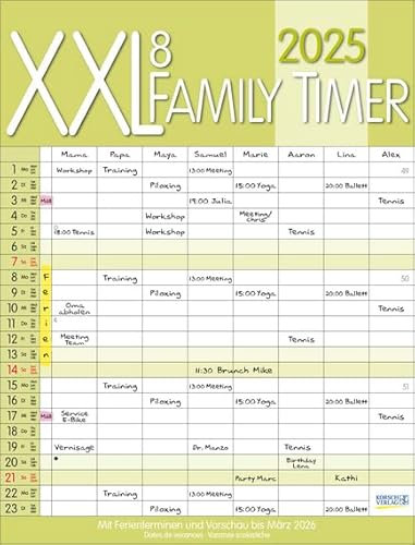 XXL 8 Family Timer - Familienplaner 2025 für 8 Personen - Korsch-Verlag - Kalender mit 8 Spalten zum Eintragen - 35 cm x 46 cm