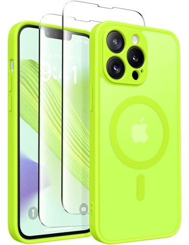 CAPRARO Magnetic for iPhone 13 Pro Max Case, [Compatible with MagSafe] [Full Camera Protection] [13FT Drop Protection] Shockproof Protective Slim Translucent Matte Phone Case, Fluorescent Green