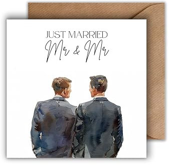 Queer Hochzeit karte mit Umschlag - Elegante Geschenkkarte zur Hochzeitsfeier Stilvolle Glückwunschkarte zur Trauung für Männer Brautpaar Liebe Verlobung Hochzeitskarte LGBTQ+ Gay Love (125 x 125 mm)