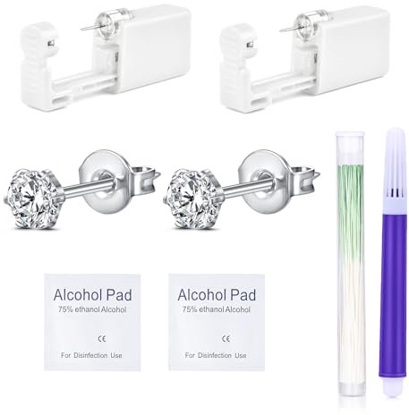 WillTen 2Pcs Ear Piercing Kit With Gun - Disposable Silver Kit With Built-in CZ Stud for Self Piercing