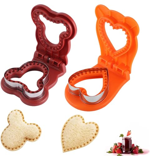 Sandwich Ausstechformen,2-teiliges Sandwich-Schneider-Set mit Versiegelungsfunktion - Sandwich-Ausstecher aus rostfreiem Stahl in niedlichen Bär- und Herzformen - Einfaches DIY Taschen-Sandwich-Design
