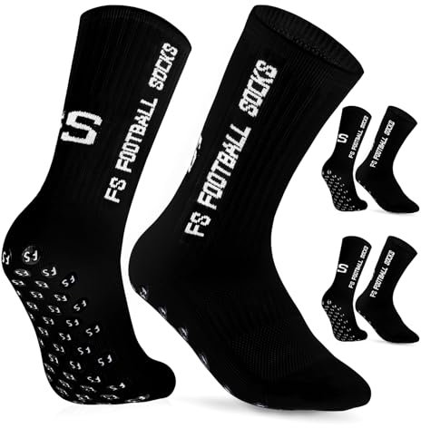 Dinjunxi Fußball Socken Kinder, 2-Paar Anti-Rutsch Griff Jungen/Mädchen Fußball Socken 31-34 Anti-Rutsch Sport Socken für Fußball Basketball Laufen Rugby Tennis, Schwarz