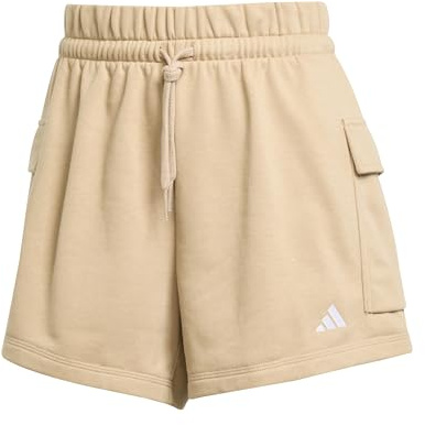 adidas Damen Essentials SMALL Logo French Terry Cargo Shorts, Warm Sandstone/White, M