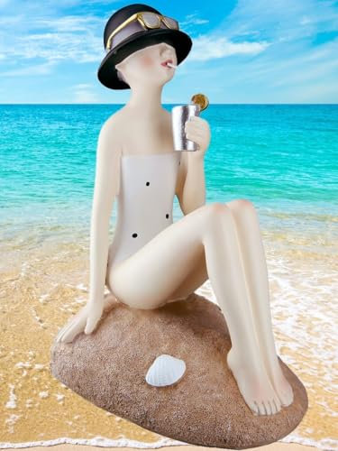 Pommerntraum ® | DEKOFIGUR Figurine Maritime Badenixe Badelady Strandnixe Frauenfigur DekoFigur Vintage-Stil Retro Buchstütze