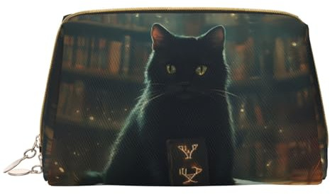 Trousse de maquillage, trousse de toilette de voyage pour femme, trousse de toilette de voyage pour Halloween, chat noir, trousse de maquillage mystérieuse, trousse de maquillage de grande capacité