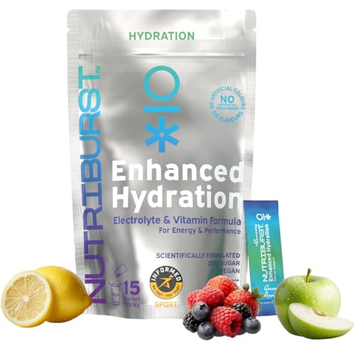Nutriburst - Recovery Electrolytes + 11 Vitamins & Minerals • Support Energy Levels • Performance • Recovery - Suitable for Vegans - 15 Pack: Apple,Mixed Fruit, Lemon - Enhanced Hydration