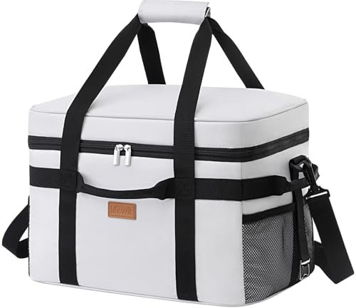 Lifewit Nevera Portatil 30L, Bolsa Termica Grande, Cooler Bag Plegable con múltiples asas, Bolsa Nevera Porta Alimentos para Hombre & Mujer, Porta Alimentos para Picnic, Camping, Barbacoa, Gris Seda