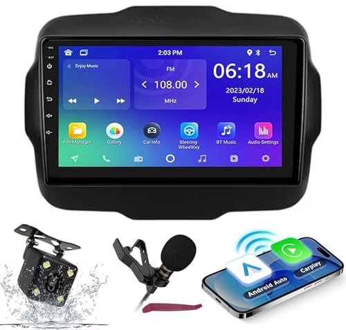 HXSQcar Android 14 Car Radio Navi for J-eep Renegade 2014-2018 9 Screen Radio with Carplay Android Car GPS Navigation support Bluetooth 5.0 HIFI FM WiFi SWC MIC Camera (M700S)