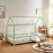 [en.casa] Kinderbett Hesel Hausbett Mintgrün 90 x 200 cm mit Rausfallschutz und Lattenrost Bodenbett Jugendbett Holzbett