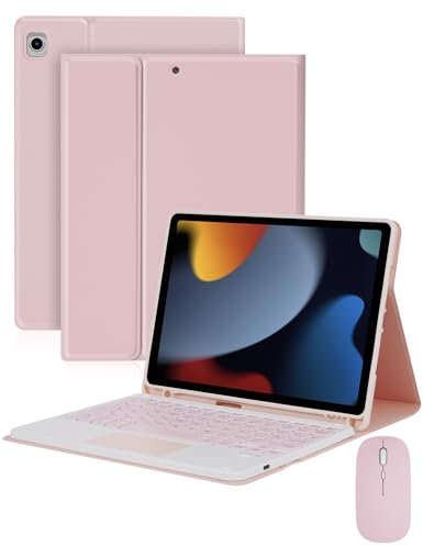 LAMA Bluetooth Keyboard Case with Touchpad and Mouse, 10.2&10.5 Inch Detachable Wireless Keyboard Case for iPad (9th 2021/8th 2020/7th Gen 2019, iPad Air 3 2019, iPad Pro 2017), Pink