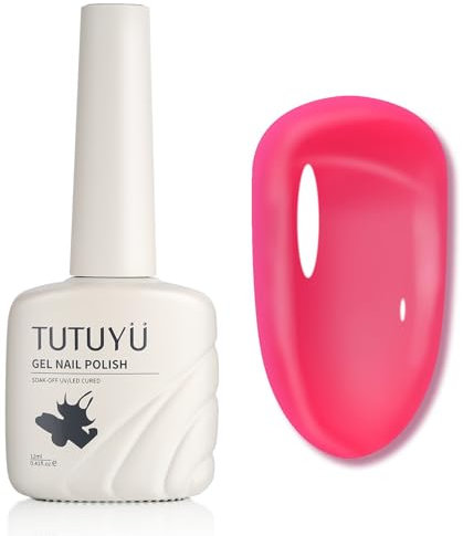 TUTUYU Jelly Vernis à ongles gel rose vif, transparent, fluo, transparent, pour manucure en salon ou bricolage à la maison, 0,41 once, couleur estivale et printemps