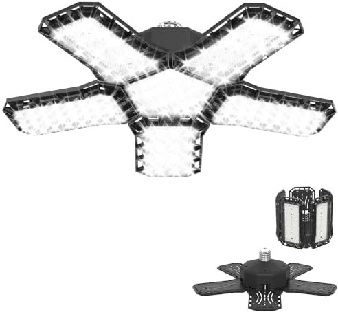 UISEBRT Garagenlampe LED 72W 1 Stück, 5040ML 6500K Verformbare LED Werkstatt Deckenleuchte mit 5 Verstellbaren Paneelen, E26/E27 Werkstattlampe Garagenleuchte, Kaltweiß