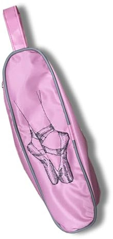 Custodia per Punte da Danza Classica, Rosa con Disegno di Scarpette, Portapunte con Manico (ROSA RICAMO PUNTE)