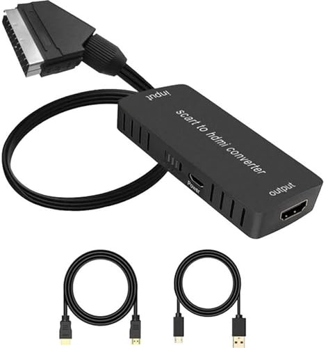 Innovaland Schwarzer SCART-zu-HDMI-Adapter – HD 1080P/720P Plug-and-Play HDMI-SCART-Adapter – Digitaler Signalumschalter Audio-Video-Konverter – DVD- und Blu-ray-Player für Fernseher