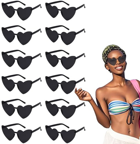 VirtuGro Herz Sonnenbrille Partybrillen Randlose Party Brille Hippie Brille Sonnenbrille Party Deko Zubehör für Erwachsene Hochzeit Geburtstag Foto Requisiten