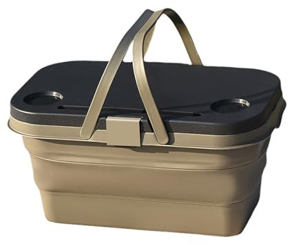 Zusammenklappbarer Korb mit Griff - 2025 Tragbarer Picknickkorb/Krater für den Außenbereich - Faltbare Einkaufstasche - Platzsparender Aufbewahrungsbehälter (Grau)