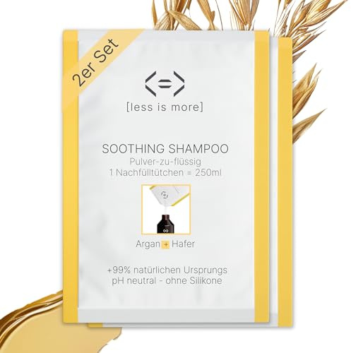 Less is More Natürliches Pulvershampoo zum Anmischen, Softening mit Bio-Argan & Bio-Hafer für trockenes, coloriertes & lockiges Haar – 2 plastikfreie Nachfüllpackungen, 500 ml