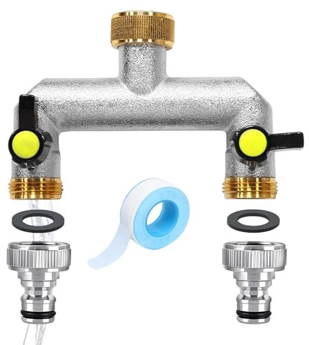 ZHAO GE Robinet Double Sortie 2 Voies, Robinet Distributeur 3/4 Pouce, Robinet Double Exterieur Jardin avec Robinet à Boisseau Sphérique, pour Régler et Couper Le Débit d'eau, pour Maison, Jardin