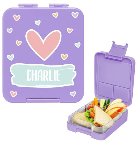 gutmarkiert Brotdose für Kinder personalisiert mit Namen - Lila Motiv | Personalisierbare Lunchbox - Mikrowellen- und spülmaschinenfest - für Jungen und Mädchen - ideal für Kita und Schule