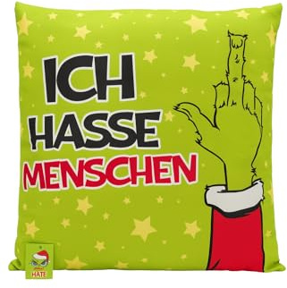 M.Kritzinger's Kissen Weihnachts-Muffel Festtags-Muffel, 45x45cm, 300g Füllung (Ich Hasse Menschen)