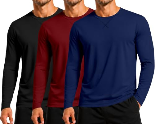 Men's Cotton Crewneck T-Shirts Long Sleeve 1/3/5 Pack Moisture Wicking Basic Casual Tees Short Sleeve