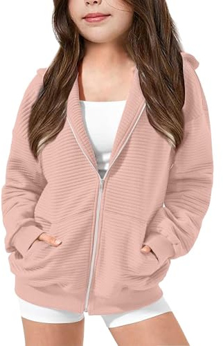 Felpe con Cappuccio per Bambina Morbido Casuale Giacca con Cerniera Leggero Bambine E Ragazze Comoda Felpe con Tasche Inverno Sportivo Maniche Lunghe Pullover Bambina Tinta Unita Ragazza Sweatshirt