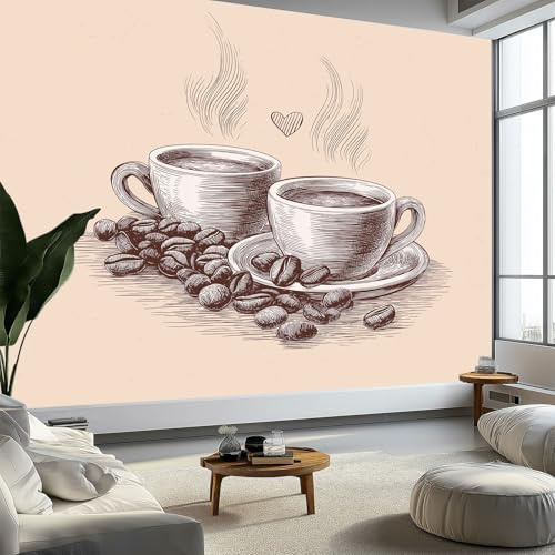 Wandtapete Fototapete Handgemalt Modern Kaffee, Dekoratives Fototapete aus Vliestapete 150 x 105 cm (B x H) - Apricot Panorama-Tapete Poster Wandbild