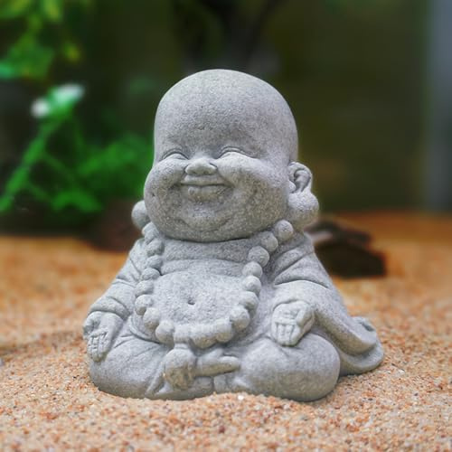 Kaezuy Buddha Figur Garten Deko, Mini Buddha Dekoration Figuren, Sitzen Mönch Figur Skulptur, Zen und Feng Shui Dekoration für Innen & Außen Garten Zuhause Büro Desktop (C)