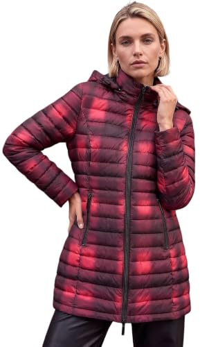 Roman Women Padded Longline Coat with Hood - Ladies Zip Through Autumn Winter Long Length Lightweight Quilted Warm Cosy Everyday Zip Up Casual Jackets Coats
