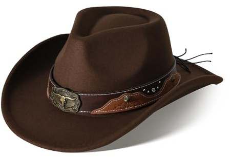 Cowboyhut Damen Herren Westernhut Fedora Hut Breiter Krempe mit Lederband