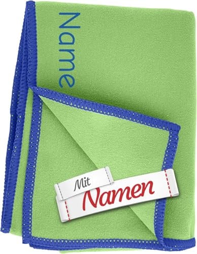 LALALO Playshoes Sporthandtuch Grün mit Namen Bestickt, personalisiert | Mikrofaser Handtuch 40x80 cm, Kinderhandtuch für Jungen und Mädchen, Badetuch für Schule und Schwimmunterricht, für Tennis