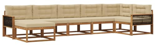 vidaXL Outdoor-Sofagarnitur mit Kissen 7 pcs Natur und Beige, Moderner Garten-Sofa, Flexible Sitzgelegenheit, wetterfestes Set für Entspannung im Hinterhof