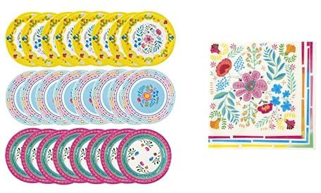 Talking Tables Boho Floral Paper Plates 24pk & Boho Floral Napkins 20pk Bundle