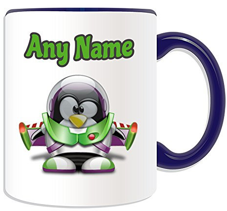 Buzz Lightyear Tasse (Pinguin Cartoon-Charakter-Kostüm, Farboptionen) – beliebiger Name Nachricht auf Ihrem einzigartigen – lustiger Kawaii-Humor Anime-Animations-Film-Spiel, Novel-Kunst Clipart
