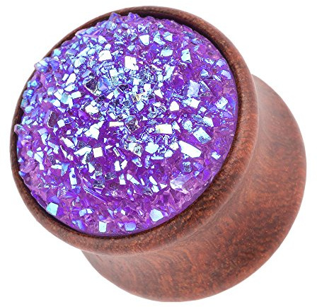 Piercingfaktor Ohr Plug Flesh Tunnel Piercing Ohrpiercing Holz Organic Braun mit Kristall Glitter 8mm Lila