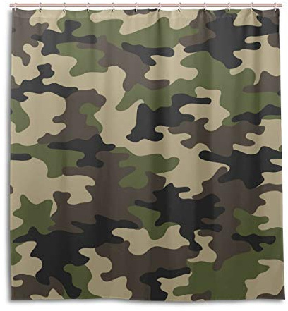 BIGJOKE Duschvorhang, Camouflage-Muster, schimmelresistent, wasserdicht, Polyester, 12 Haken, 167,6 x 182,9 cm, Heimdekoration