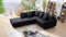 Kuechen-preisbombe Wohnlandschaft Sofa Couch Ecksofa Eckcouch Gewebestoff schwarz + Hocker Minsk L