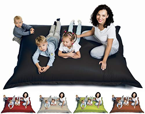sunnypillow XXL Sitzsack, Sitzkissen aus Kunstleder Outdoor & Indoor 180 x 145 cm mit 380L Styropor Füllung Sessel für Kinder & Erwachsene Sofa Beanbag viele Farben und Größen zur Auswahl Schwarz