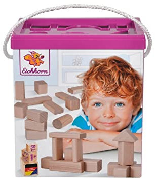 Eichhorn 100050141 50 naturfarbene Holzbausteine in Aufbewahrungsbox mit Sortierdeckel, FSC 1 zertifiziertes Buchenholz, Motorikspielzeug geeignet für Kinder ab 1 Jahr