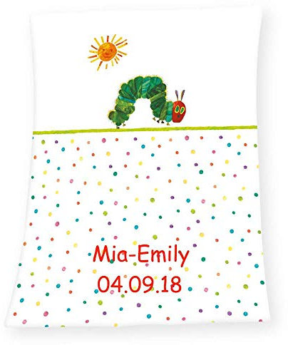 SL-Store GbR Soft Babydecke mit Namen Datum Bestickt Decke 75x100 cm Raupe Nimmersatt Dumbo Hard Rock Cafe Geschenk zur Taufe zur Geburt Kinderdecke, Herding Babydecke:Raupe Nimmersatt